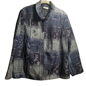 Susan Graver Embroidered Patchwork Blue Tapestry Jacket Sz 22W